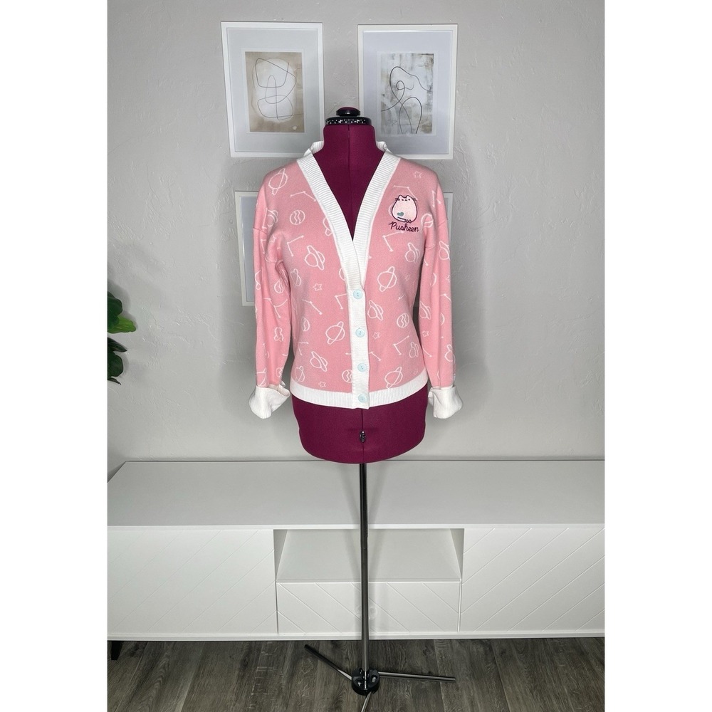 Pusheen The Cat Unique Vintage Cardigan Women's M/L Pink Button Up